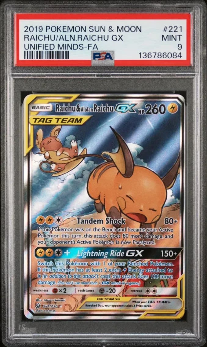 Full Art/Raichu & Alolan Raichu GX graded collectible